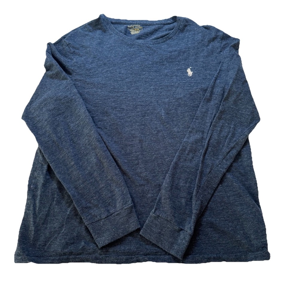 Polo Ralph Lauren T-Shirt Mens Lg Blue Custom Slim Fit Long Sleeve Preppy Basic